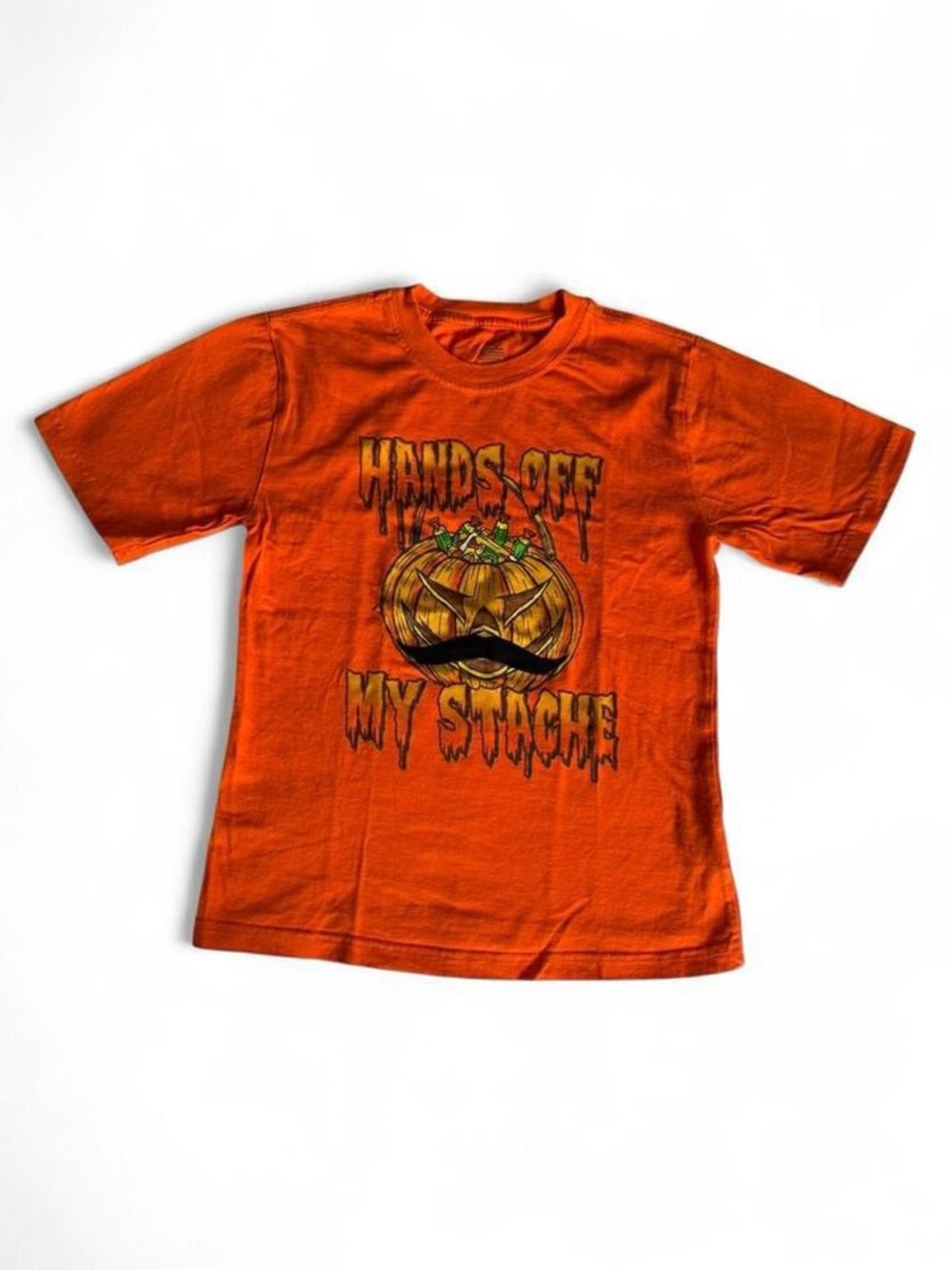 Faded Glory Pumpkin "Hands Off My Stache" Graphic Tee - Size S (6-7)